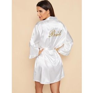 White Satin Bride Robe Embroidered Back Letters